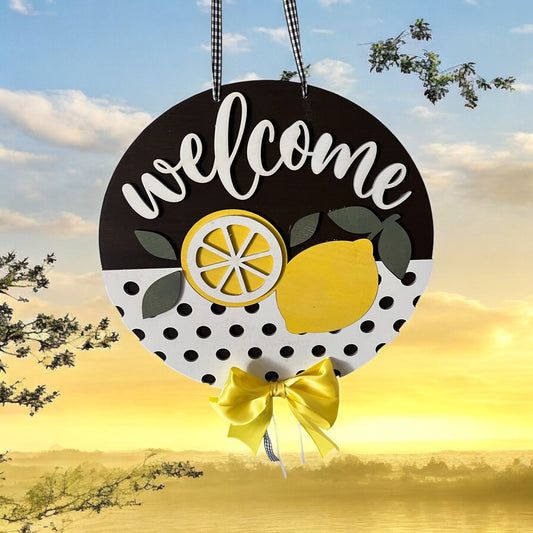 Strawberry Lemon Wood Welcome Door Sign Wall Sign Summer Decor Fruit Farmhouse Handmade Kitchen Sign