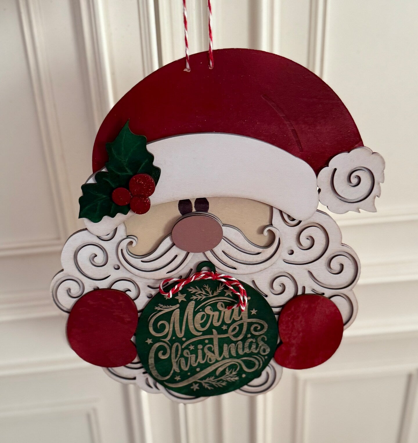 Santa Claus Wood Welcome Sign Merry Christmas Holiday Wall Sign Decor Saint Nicholas Handmade Personalized