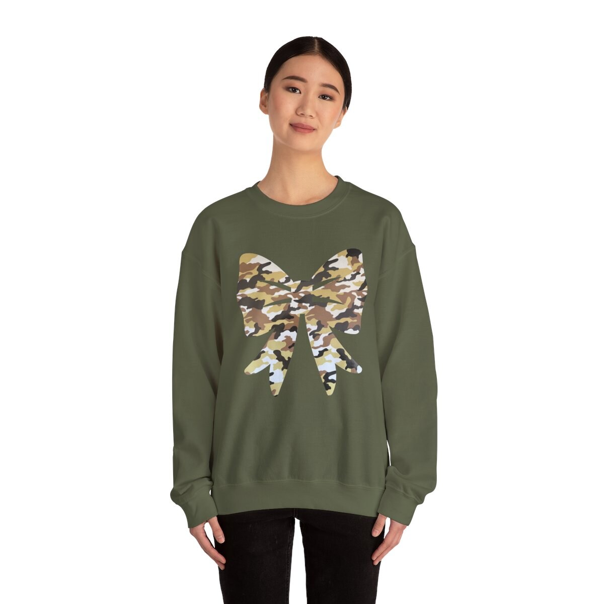 Military Crew Neck Sweatshirt T-Shirt Coquette Bow Hunting Camo Camouflage Mossy Oak Custom