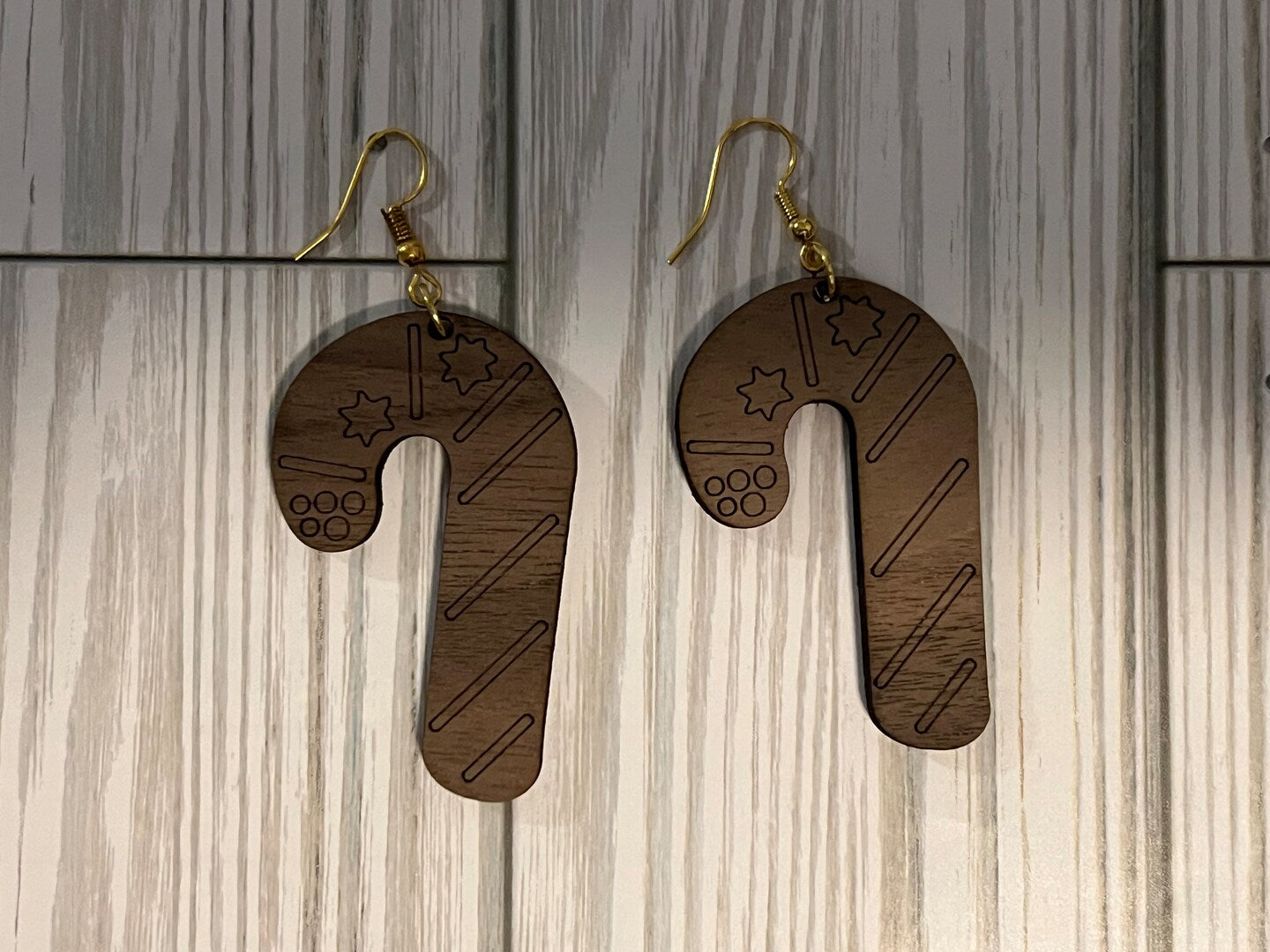 Christmas Earrings Wood Dangle Christmas Tree Stocking Mitten Candy Cane Gingerbread Man Snowflake Rustic Boho