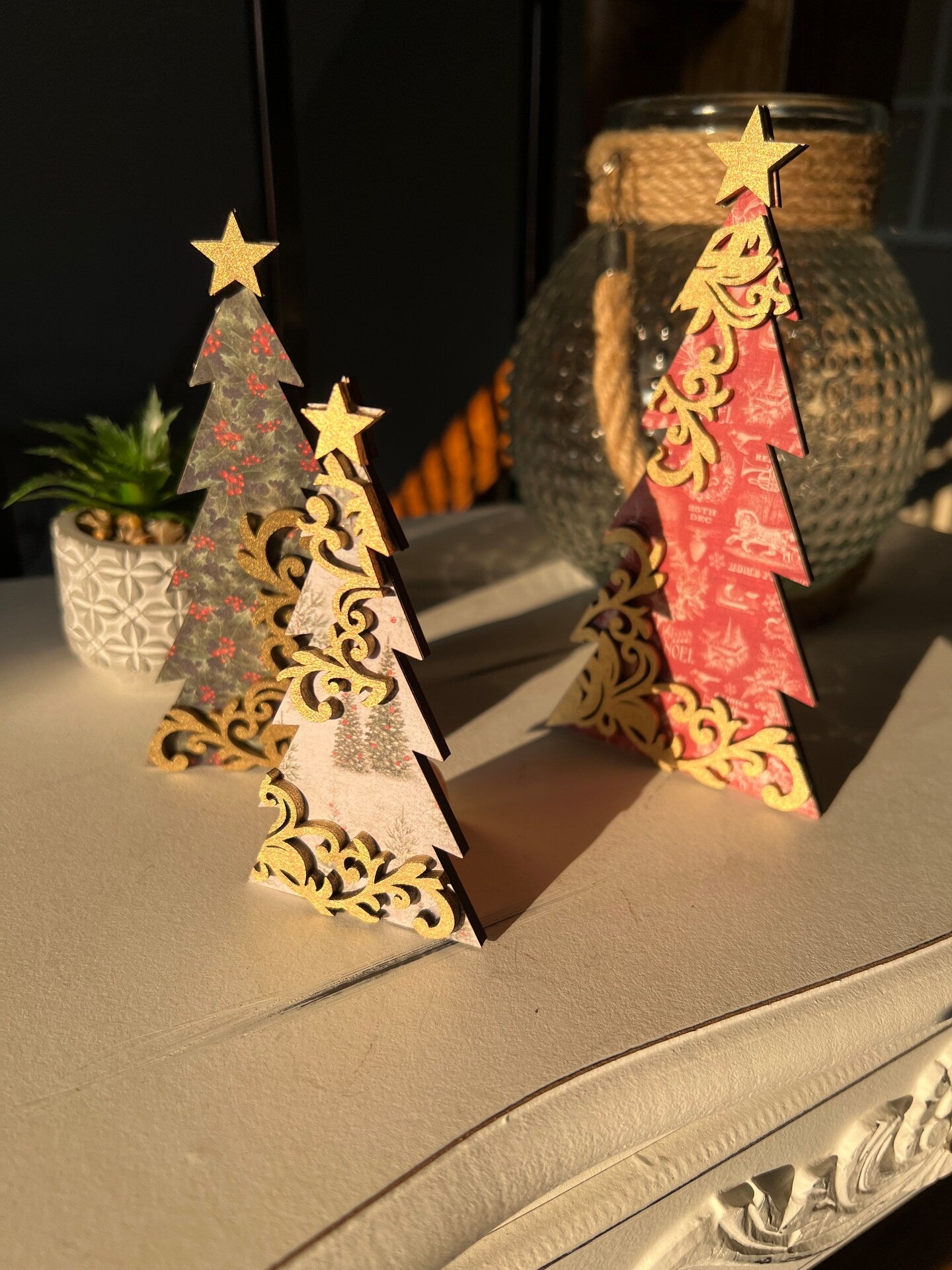 Wood Christmas Tree Table Holiday Gold Flourish Farmhouse Decor French Country Rustic Boho Handmade