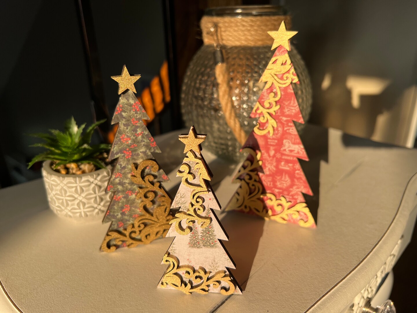 Wood Christmas Tree Table Holiday Gold Flourish Farmhouse Decor French Country Rustic Boho Handmade