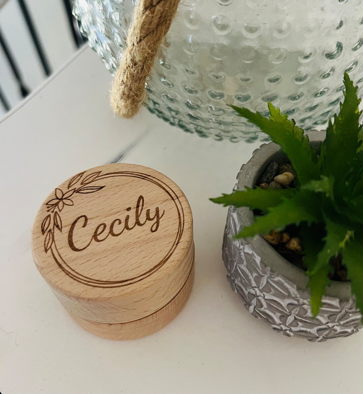 Personalized Jewelry Box Custom With Name Flowers Flower Round Circle Ring Box Pill Box Wood Wedding Favor