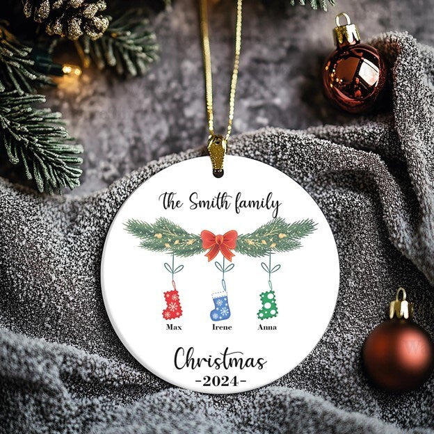 Ceramic Christmas Ornament Round Circle Family Name Holiday Stockings Personalized Year Christmas Tree