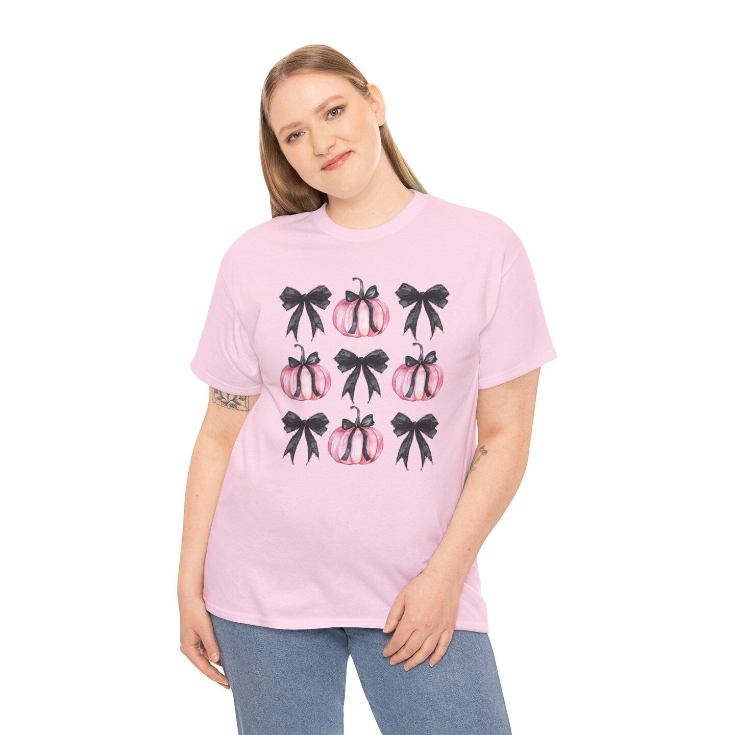 Pumpkin Ghost Ribbon Bows T-Shirt Sweatshirt Halloween Fall Autumn Pink Girly Watercolor Coquette Bow