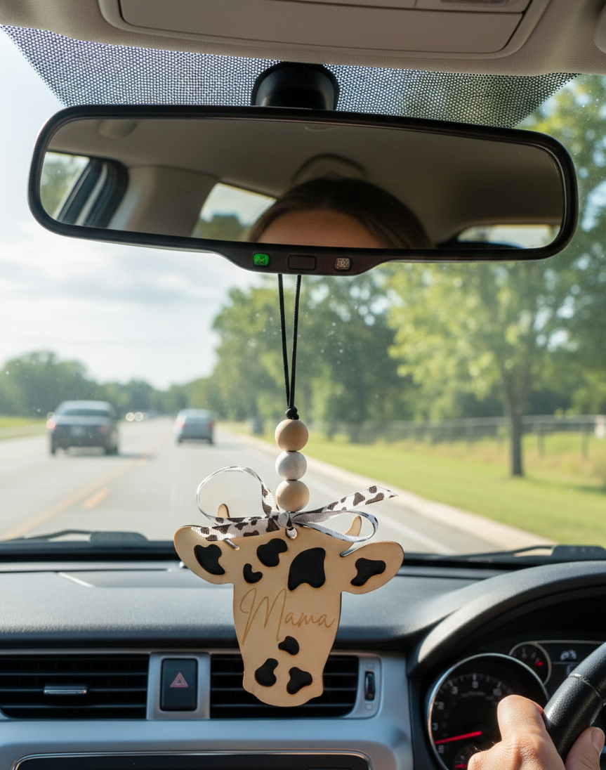 Milk Cow Brown Cow Spotted Cow Wood Rear View Car Mirror Decor Freshie Personalized Handmade