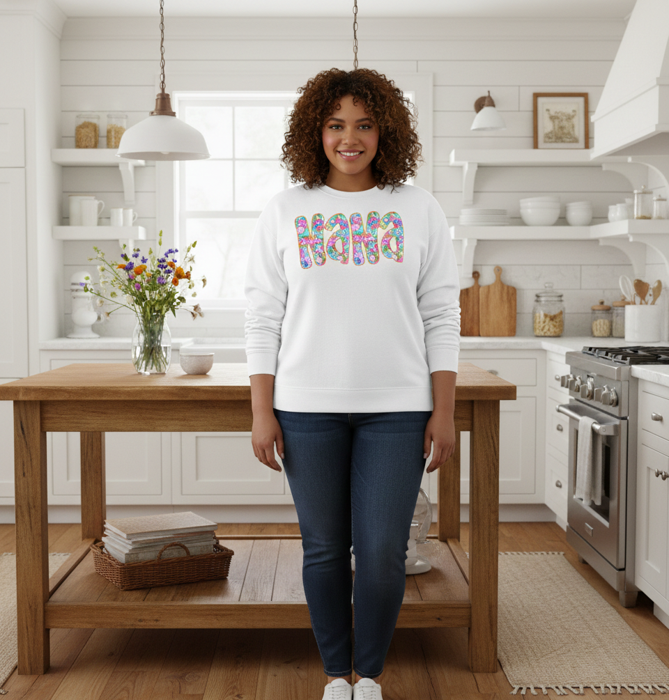 Floral Mama Coquette Bow Shirt Mama Flower Retro Mama Flower Mama Floral Nana Gigi Mimi Preppy Mama Mothers Day T-Shirt Crewneck