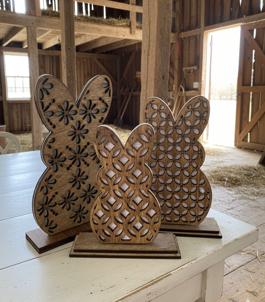 Wood Bunny Rabbit Spring Decor Boho Easter Decor Table Decor Hippie Rustic Handmade Farmhouse French Country