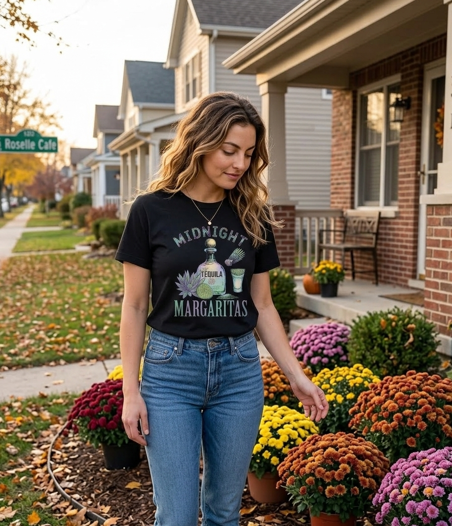 Midnight Margaritas Halloween Shirt - Practical Magic Inspired Fall Sweatshirt - Spooky Season Tequila T-Shirt - Autumn Farmhouse Style