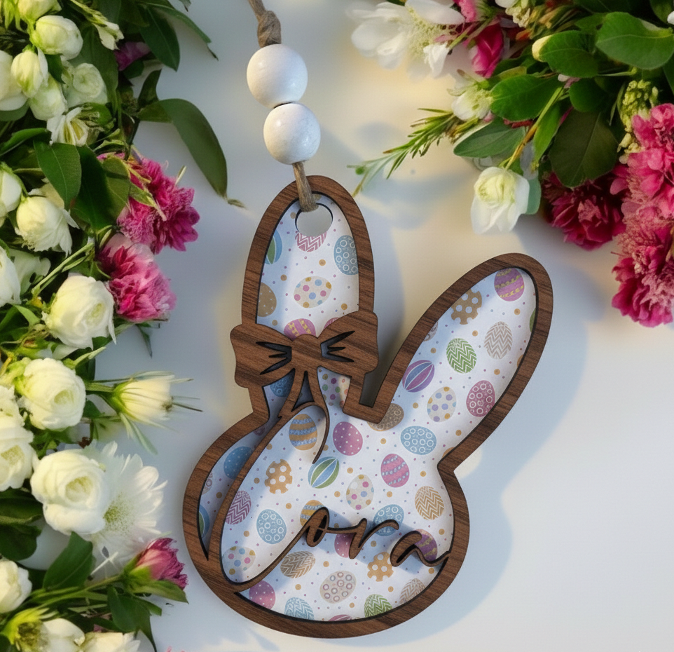 Easter Basket Tag Wood Bunny Egg Pastel Personalized Bows Carrot Gift Spring