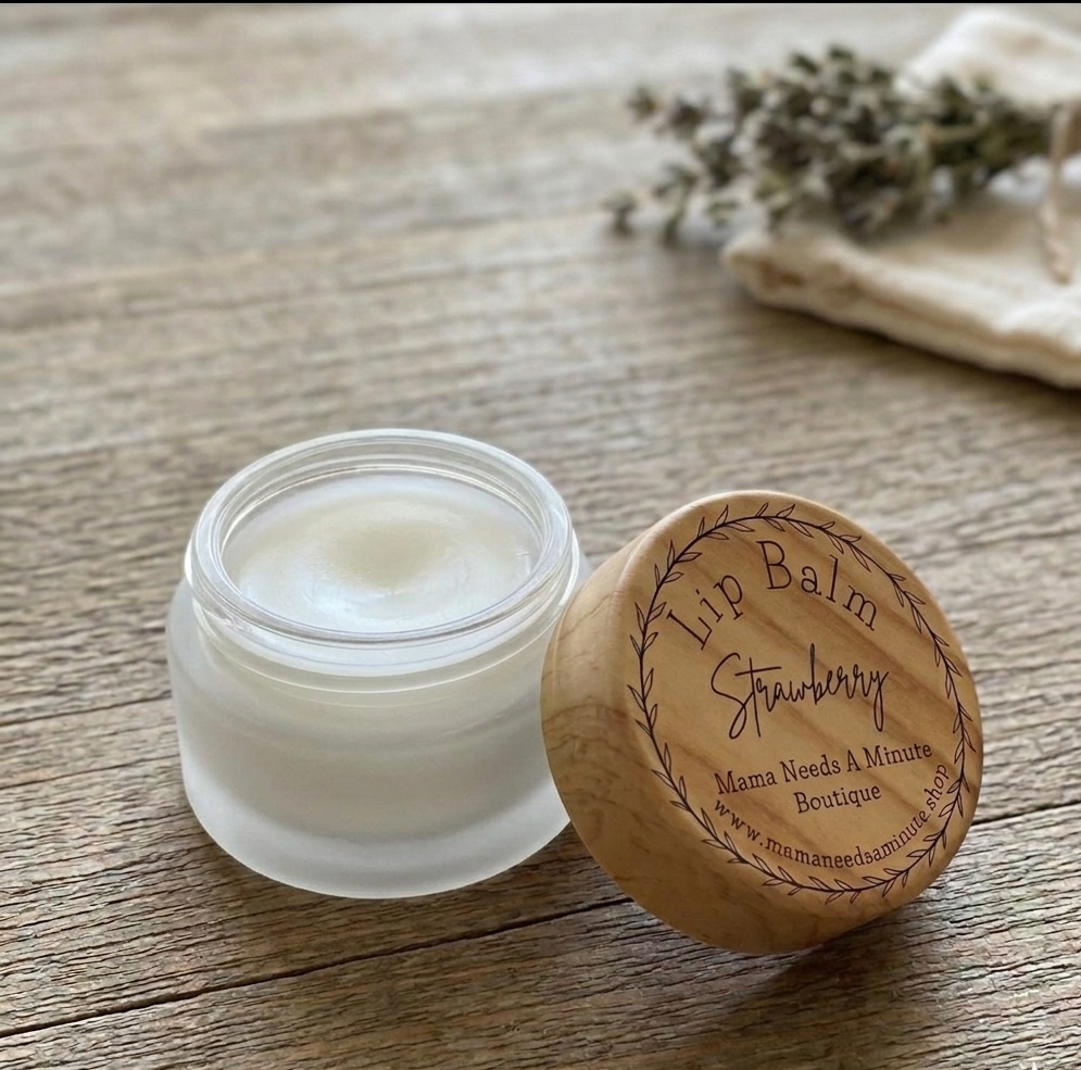 Handmade Lip Balm - Natural Shea Butter & Beeswax Lip Care Wood Lid Jar Lip Butter
