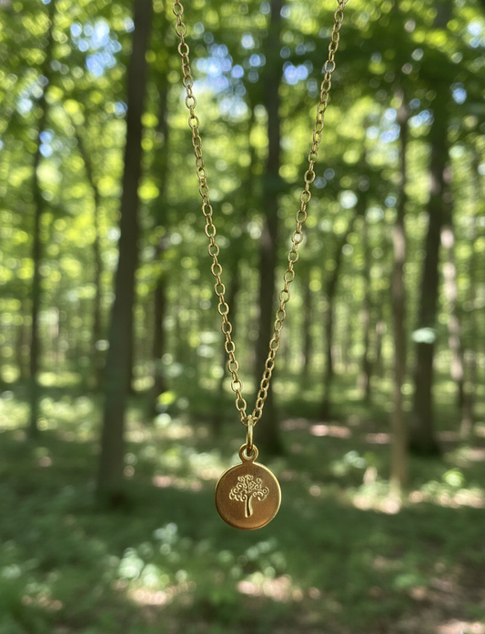 Tree of Life Necklace Circle Coin Disc Engraved Etched Metal Handmade Stamped Custom Silver Gold