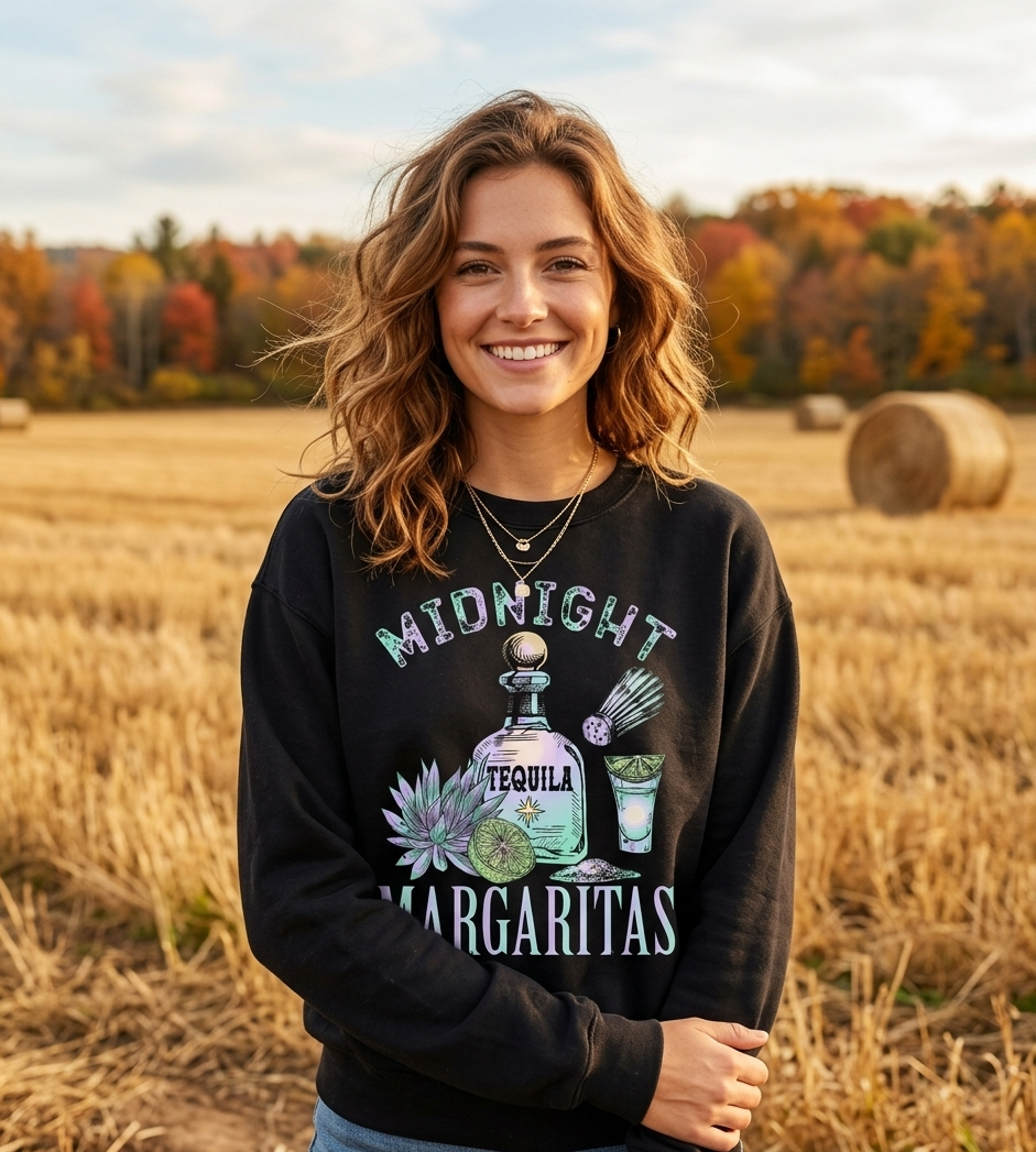 Midnight Margaritas Halloween Shirt - Practical Magic Inspired Fall Sweatshirt - Spooky Season Tequila T-Shirt - Autumn Farmhouse Style