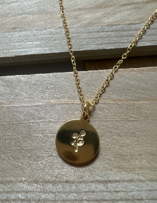 Wildflower Tulip Floral Flower Leaf Necklace Circle Coin Disc Engraved Etched Silver Gold Pendant Metal Handmade Personalized Stamped Custom