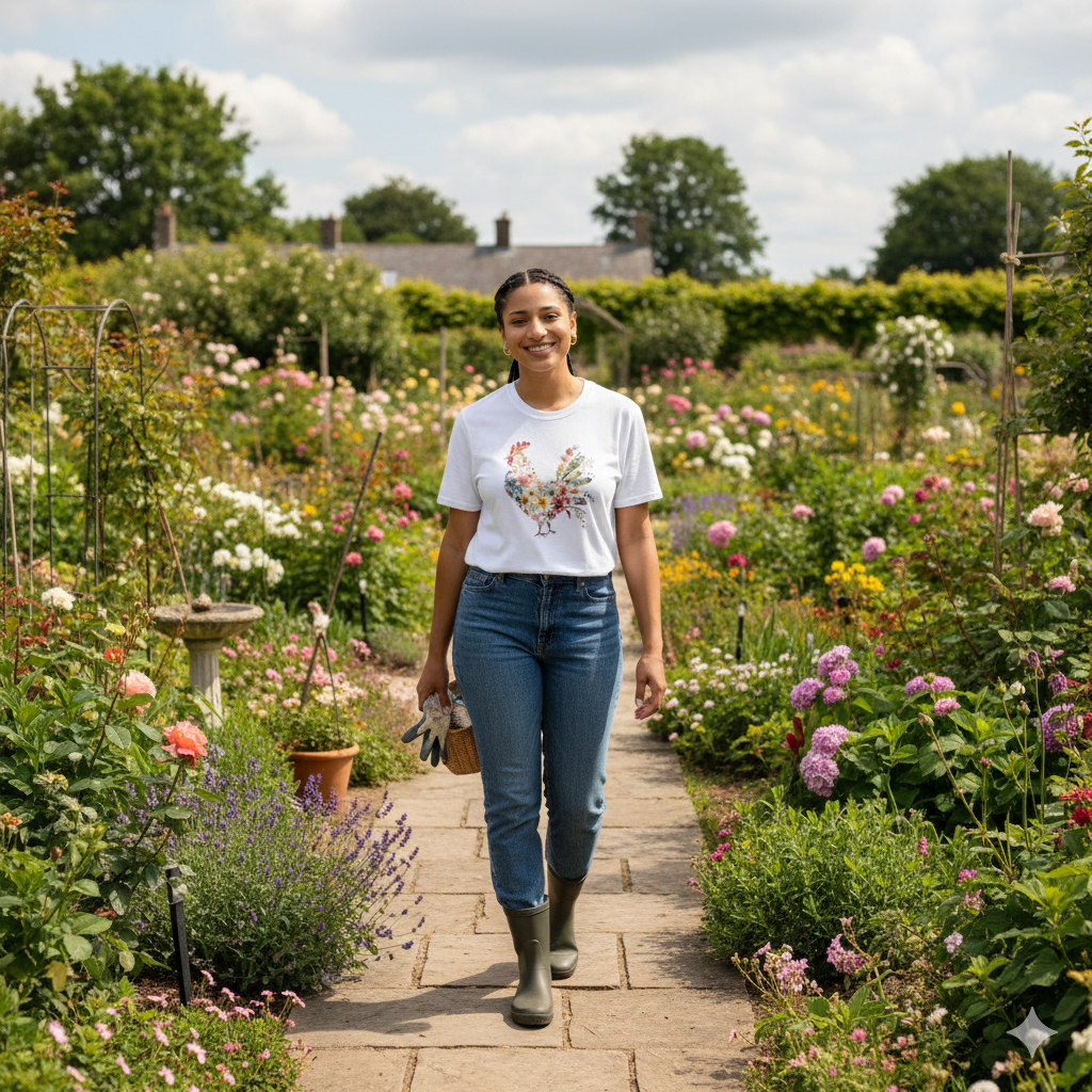 Watercolor Chicken Hen T-Shirt Floral Botanical Rooster Farmhouse Boho