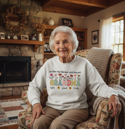 Mama Nana Mimi Grandma T-Shirt Sweatshirt Grandchildren Children Kids Names Personalized Floral Flower Mother