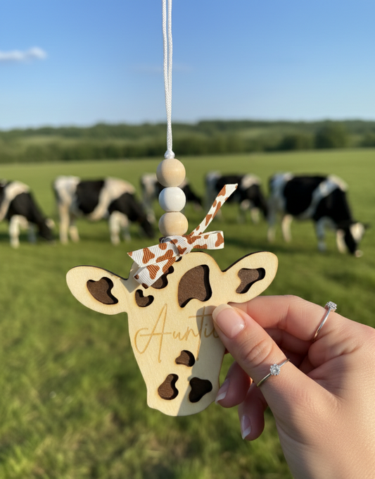 Milk Cow Brown Cow Spotted Cow Wood Rear View Car Mirror Decor Freshie Personalized Handmade