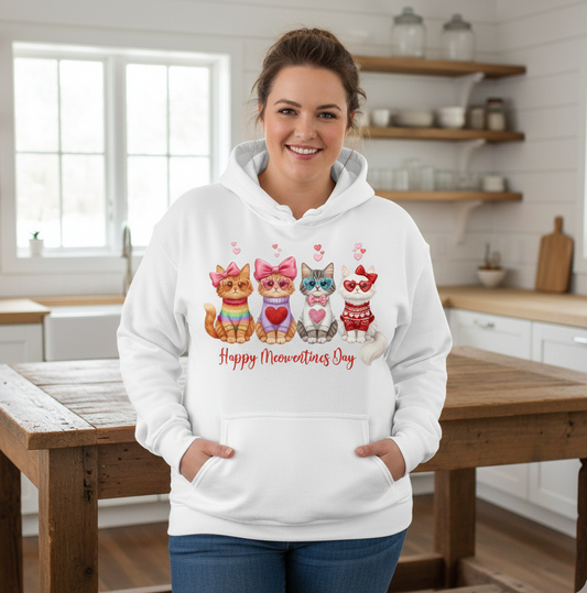 Happy Meowentines Day Cute Valentines Cat Kitty Graphic T-Shirt Sweatshirt Hoodie Hearts White