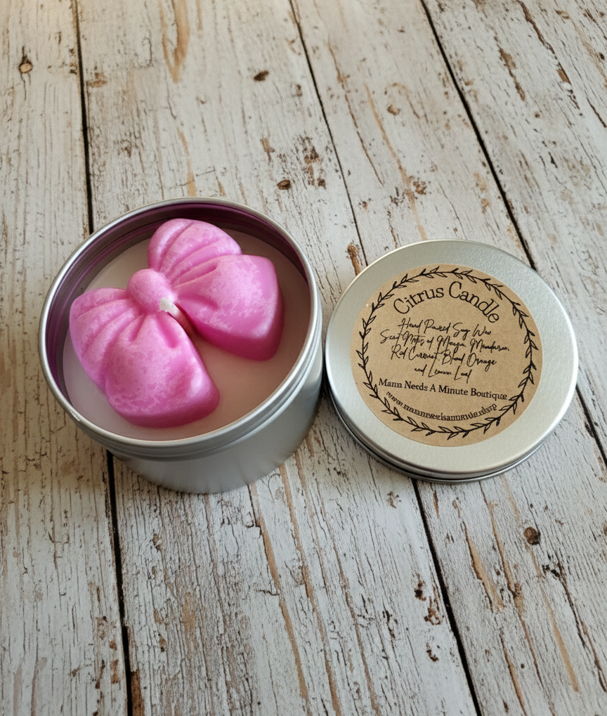 Small Citrus Fruit Tin Soy Candle Handpoured Coquette Bow Orange Strawberry Pineapple Shower Gift Party Favor Wedding Favor Personalized
