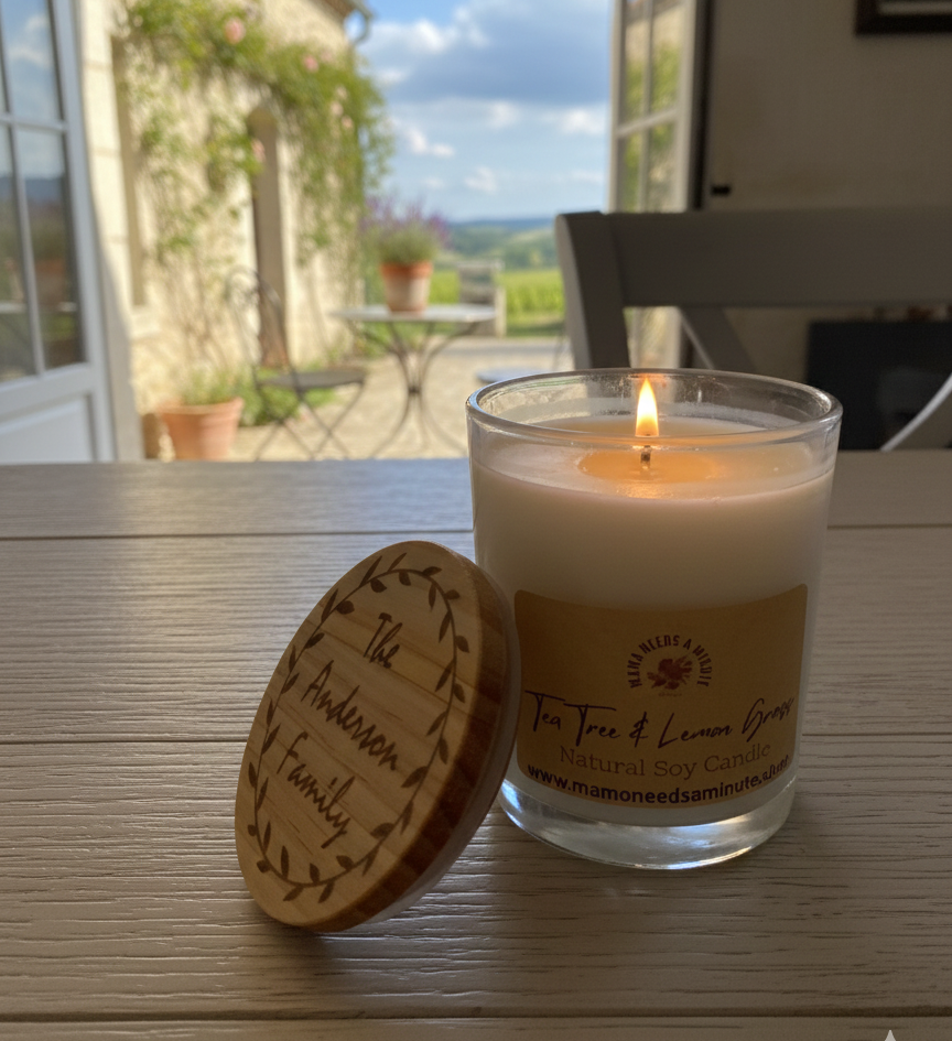 Personalized Natural Soy Wax Candle Essential Oil Scent Glass Jar Floral Wreath With Name Holiday Christmas Fall Fruit