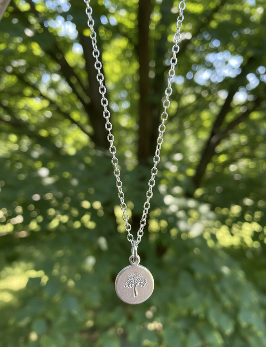 Tree of Life Necklace Circle Coin Disc Engraved Etched Metal Handmade Stamped Custom Silver Gold