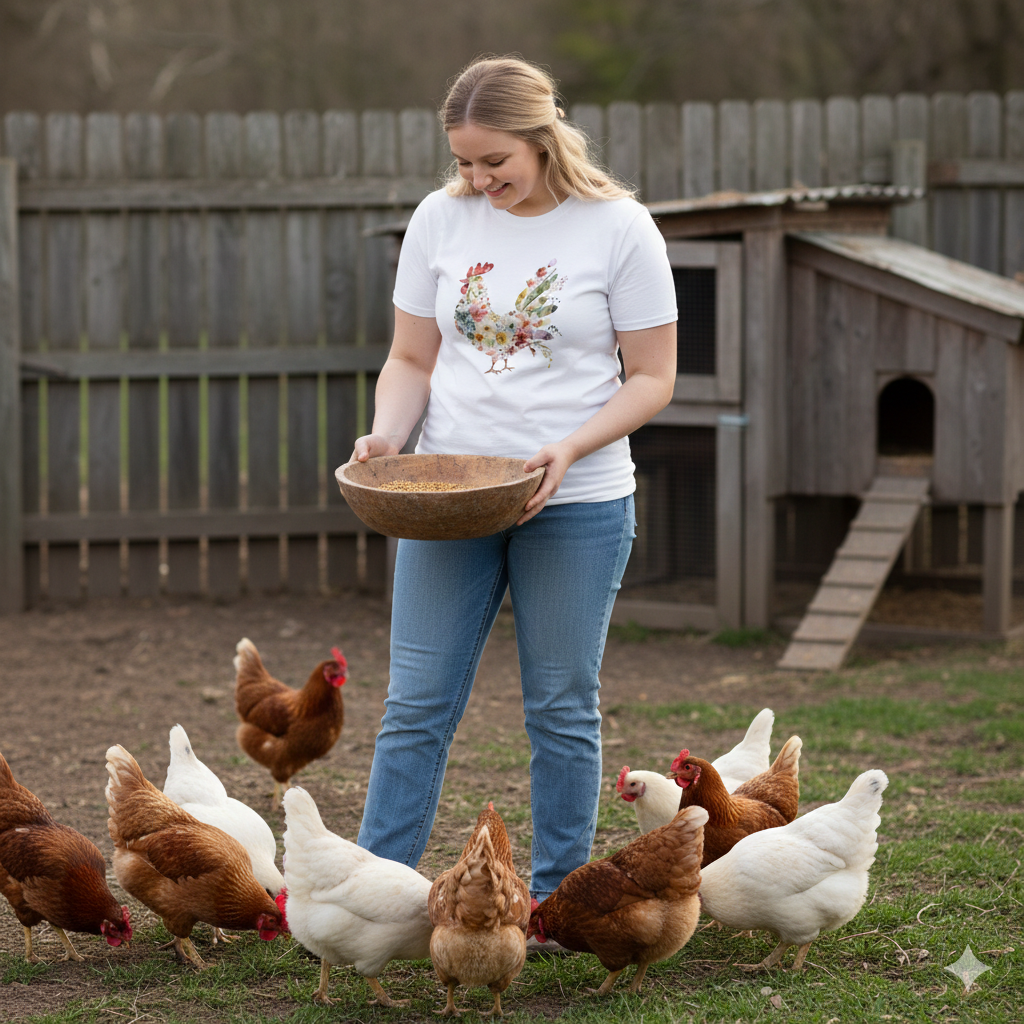 Watercolor Chicken Hen T-Shirt Floral Botanical Rooster Farmhouse Boho