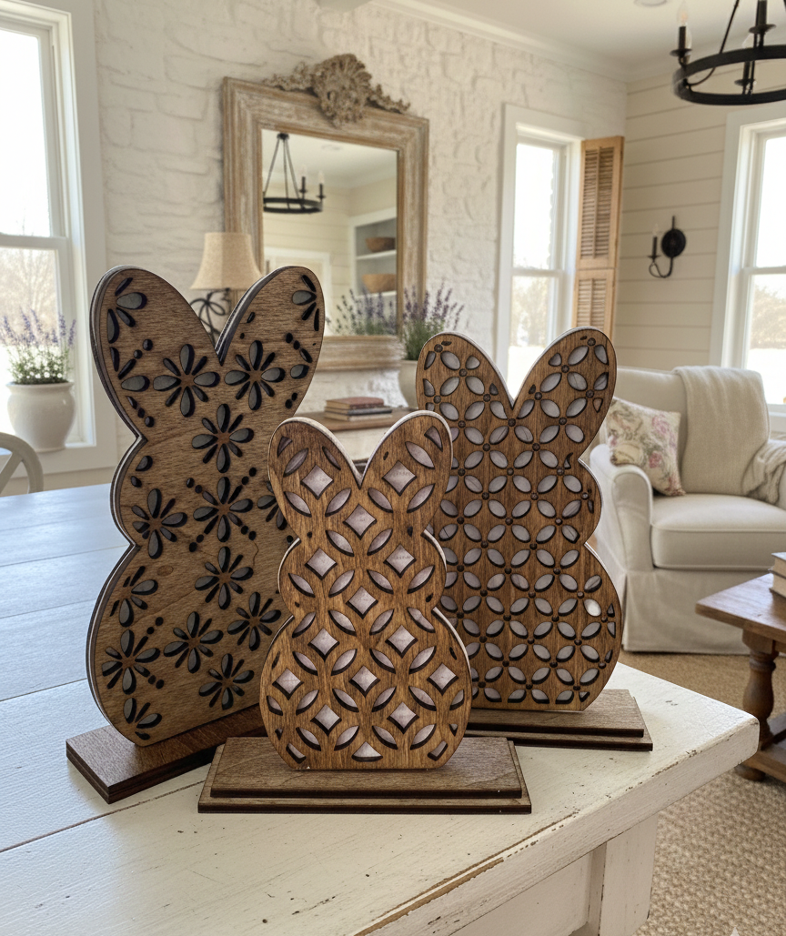 Wood Bunny Rabbit Spring Decor Boho Easter Decor Table Decor Hippie Rustic Handmade Farmhouse French Country
