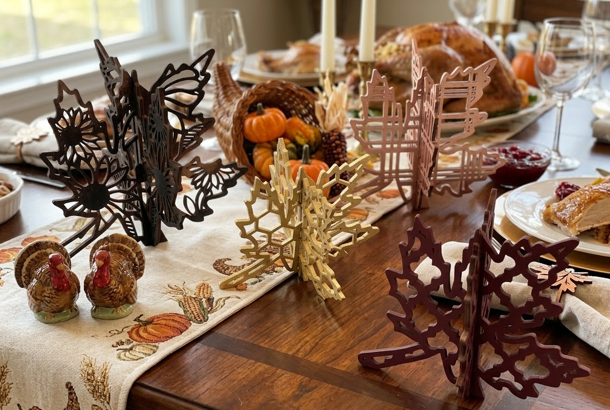 Wood Leaves Fall Autumn Table Decor Boho Farmhouse Painted Copper Bronze Gold Red Handmade Custom