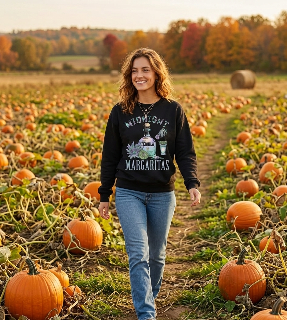Midnight Margaritas Halloween Shirt - Practical Magic Inspired Fall Sweatshirt - Spooky Season Tequila T-Shirt - Autumn Farmhouse Style
