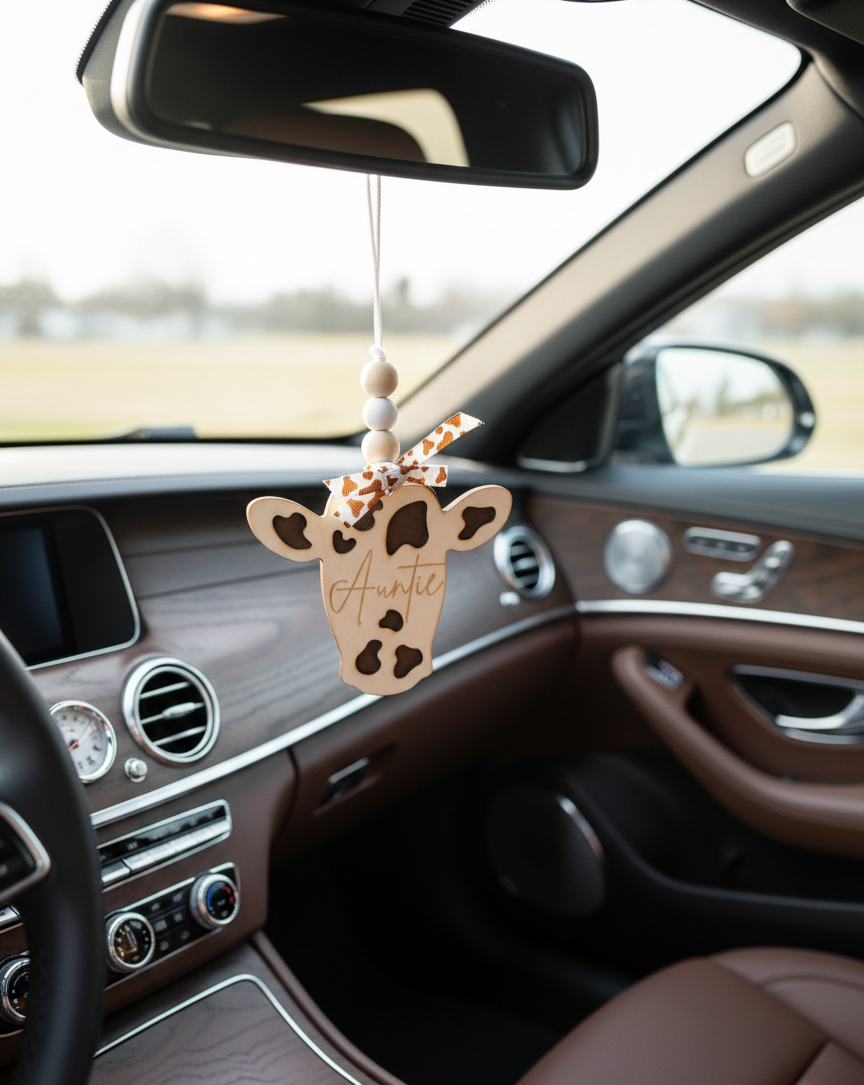 Milk Cow Brown Cow Spotted Cow Wood Rear View Car Mirror Decor Freshie Personalized Handmade