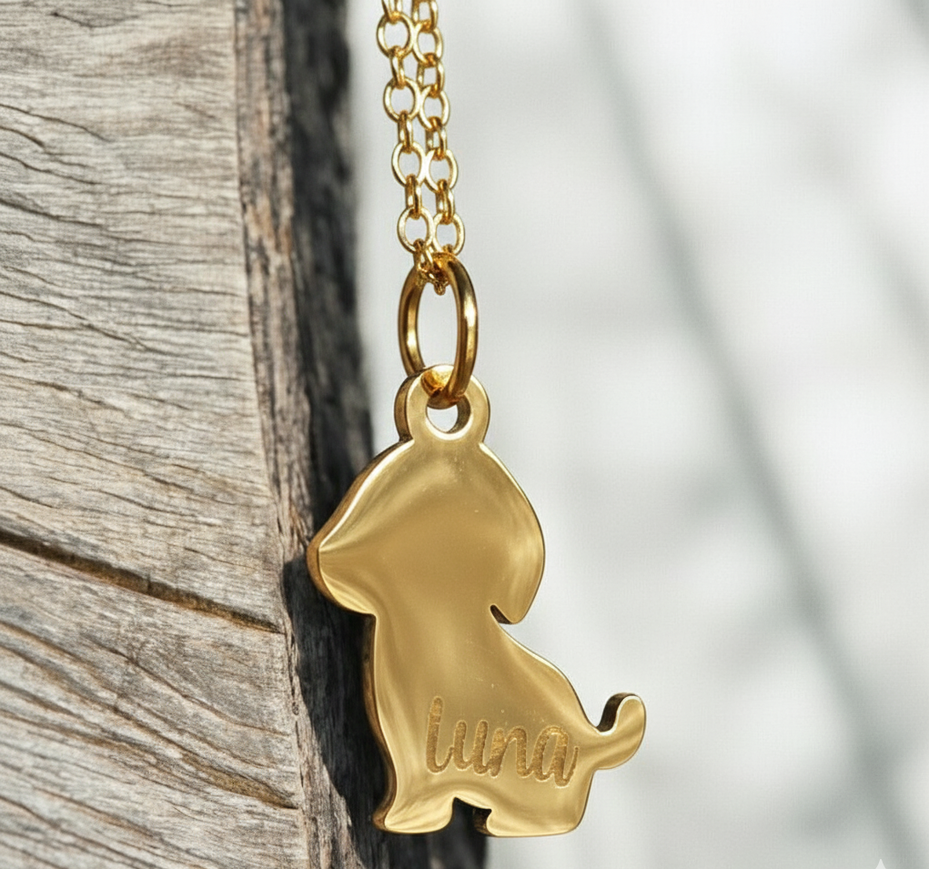 Personalized Dog Charm Pendant Necklace Puppy Dog Mama Mom Silver Gold Name Date Memorial Pet Mom