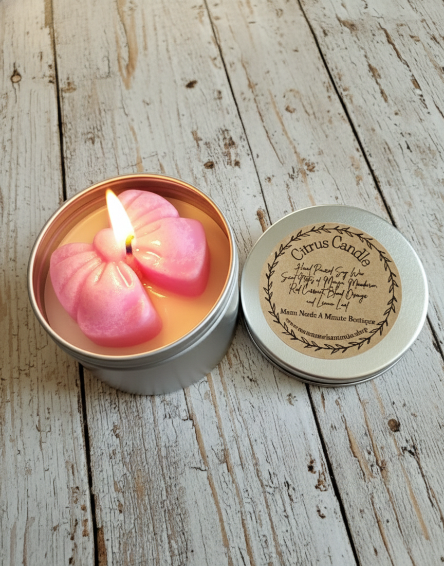 Small Citrus Fruit Tin Soy Candle Handpoured Coquette Bow Orange Strawberry Pineapple Shower Gift Party Favor Wedding Favor Personalized