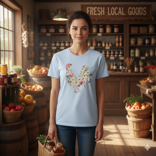 Watercolor Chicken Hen T-Shirt Floral Botanical Rooster Farmhouse Boho