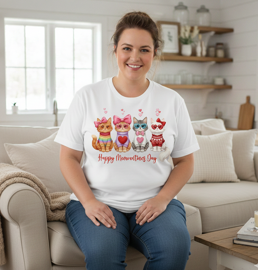 Happy Meowentines Day Cute Valentines Cat Kitty Graphic T-Shirt Sweatshirt Hoodie Hearts White