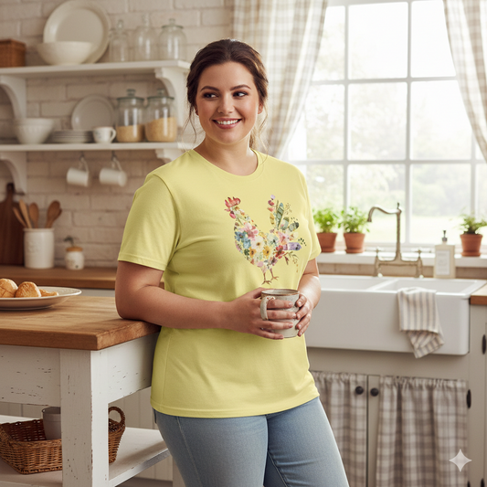 Watercolor Chicken Hen T-Shirt Floral Botanical Rooster Farmhouse Boho