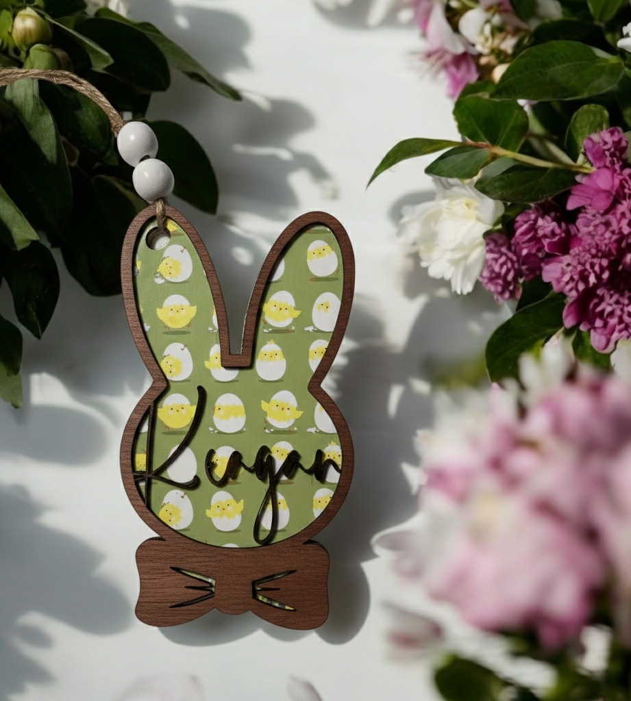 Easter Basket Tag Wood Bunny Egg Pastel Personalized Bows Carrot Gift Spring