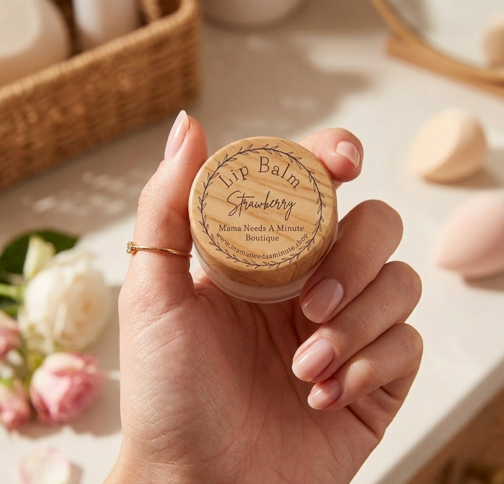 Handmade Lip Balm - Natural Shea Butter & Beeswax Lip Care Wood Lid Jar Lip Butter