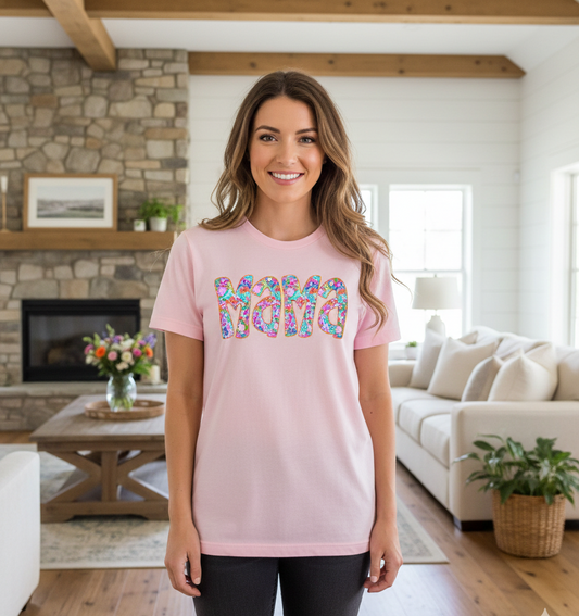 Floral Mama Coquette Bow Shirt Mama Flower Retro Mama Flower Mama Floral Nana Gigi Mimi Preppy Mama Mothers Day T-Shirt Crewneck