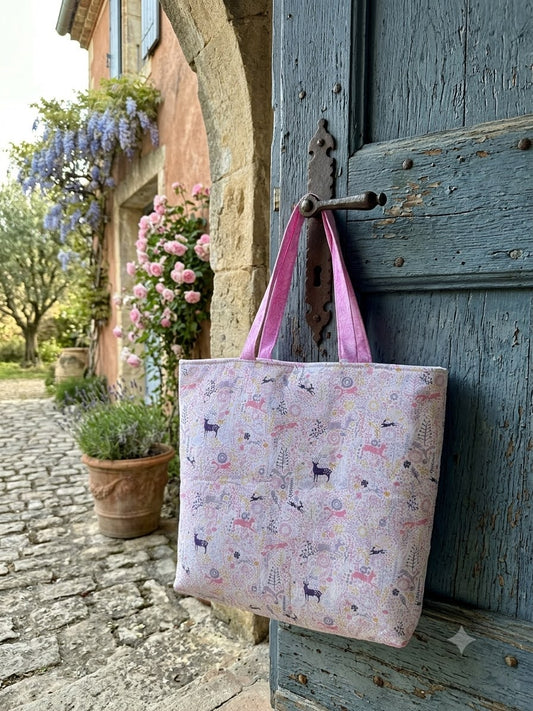 Handcrafted Floral Fabric Tote Bag Botanical Cottage Core Personalized Embroidered Reusable Shopping Bag Book Bag