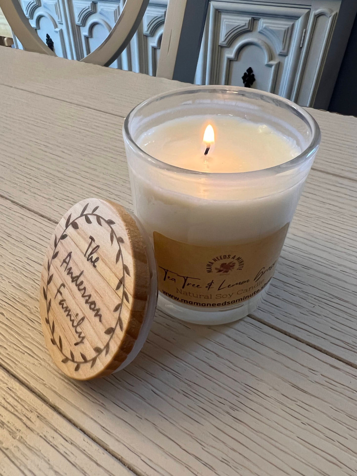 Personalized Natural Soy Wax Candle Essential Oil Scent Glass Jar Floral Wreath With Name Holiday Christmas Fall Fruit