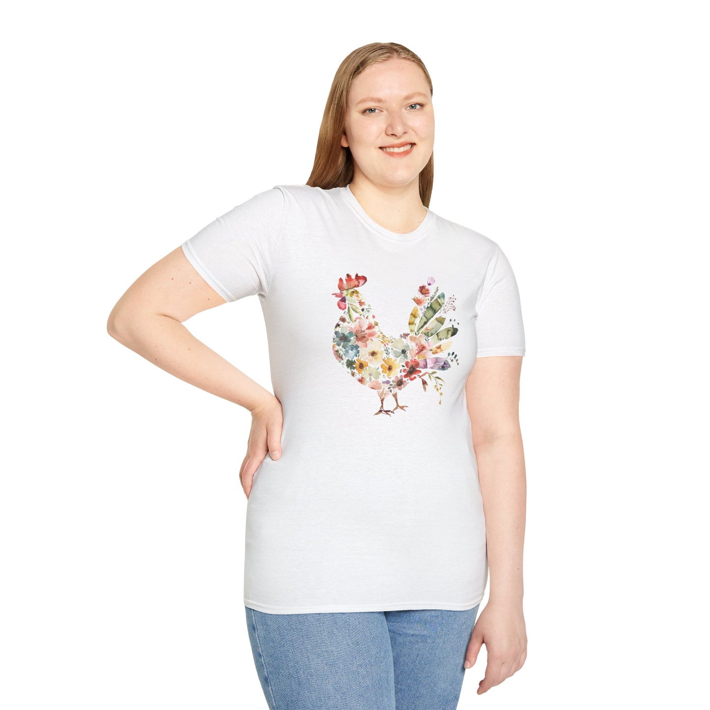 Watercolor Chicken Hen T-Shirt Floral Botanical Rooster Farmhouse Boho