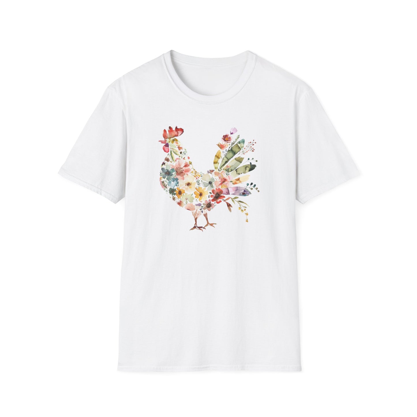 Watercolor Chicken Hen T-Shirt Floral Botanical Rooster Farmhouse Boho